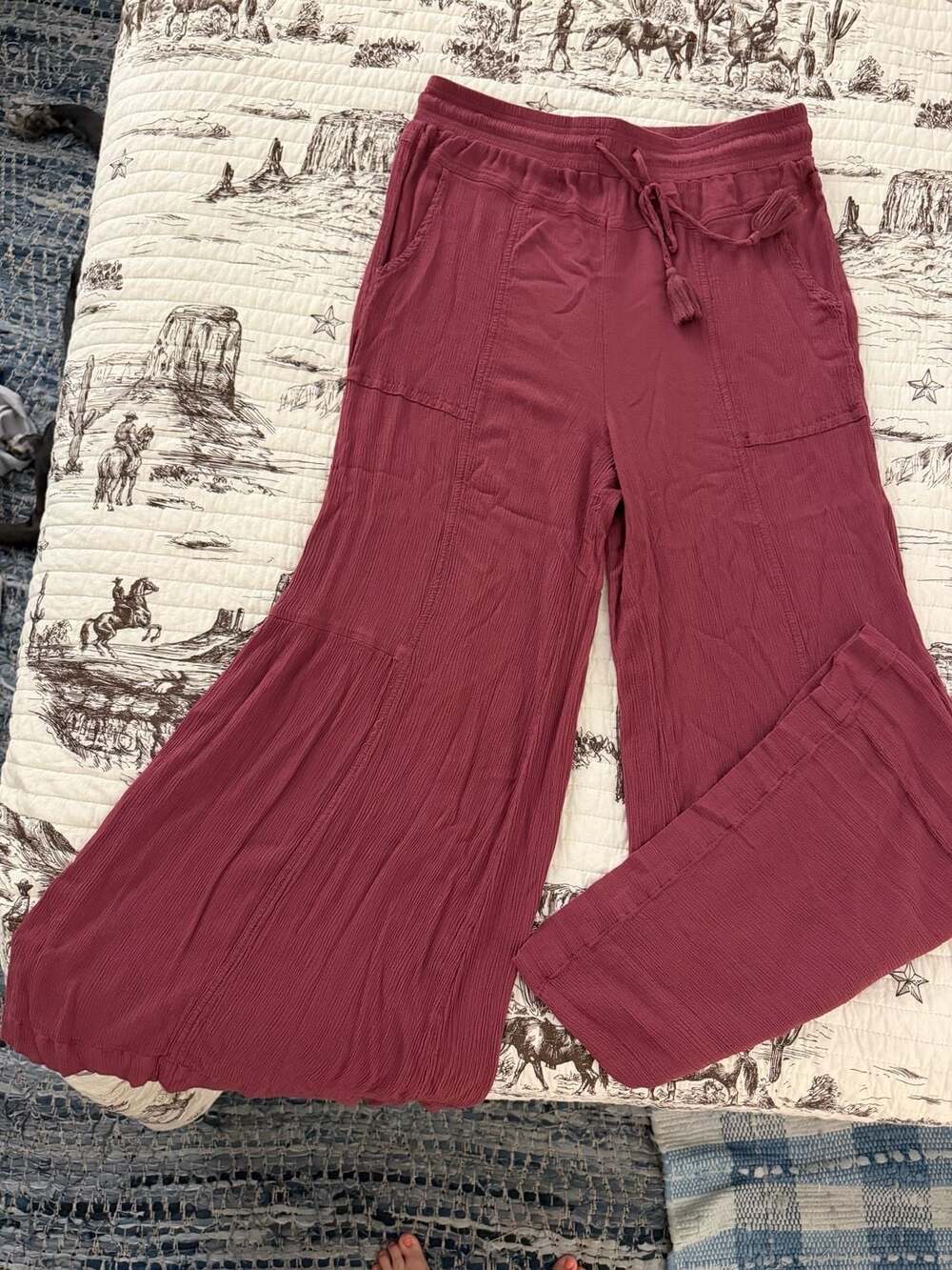 Rewash Wide Leg Pants Size XL Red Textured Smocked Waist